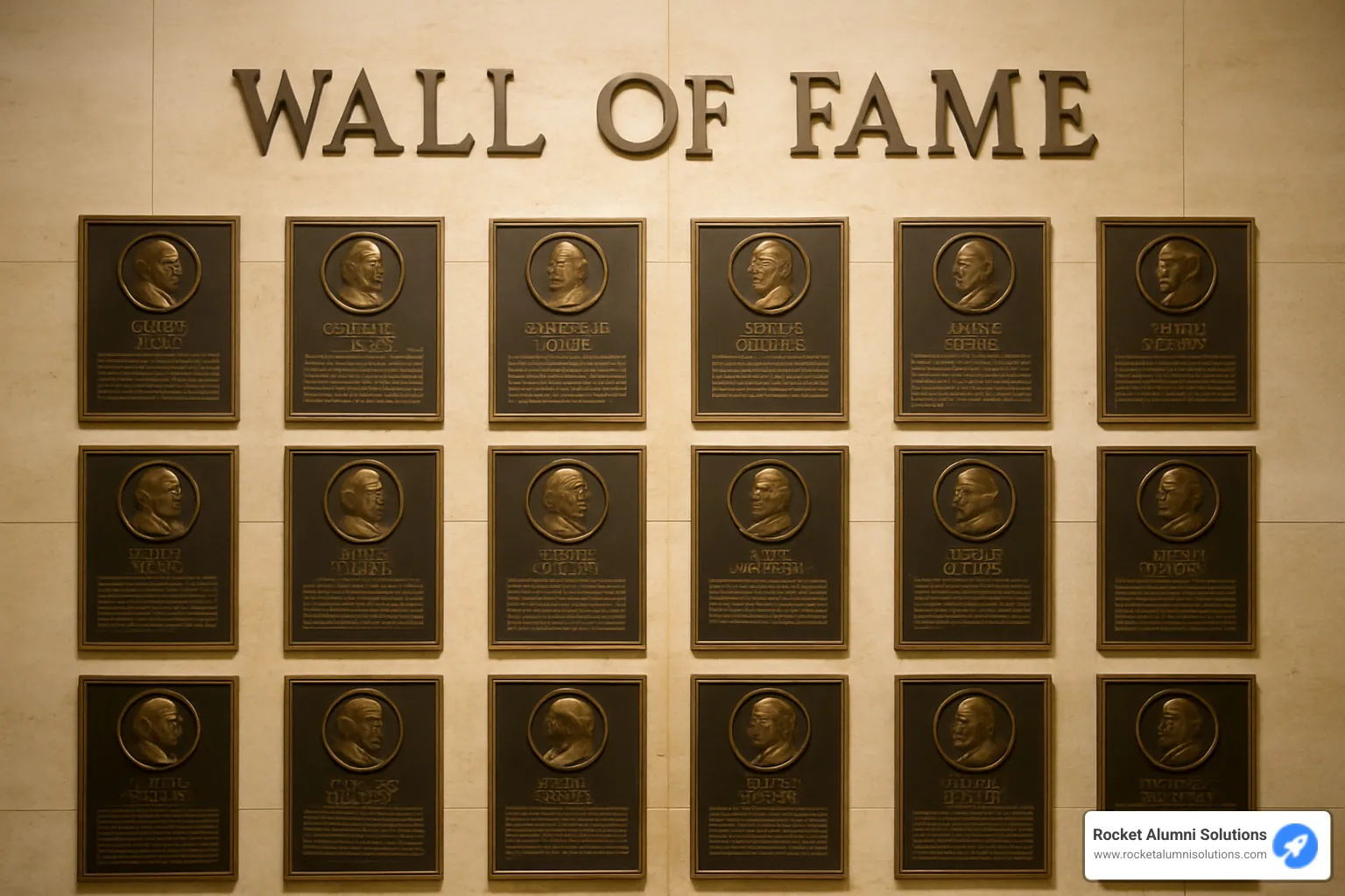 Traditional plaque wall with integrated digital elements - wall of fame plaques
