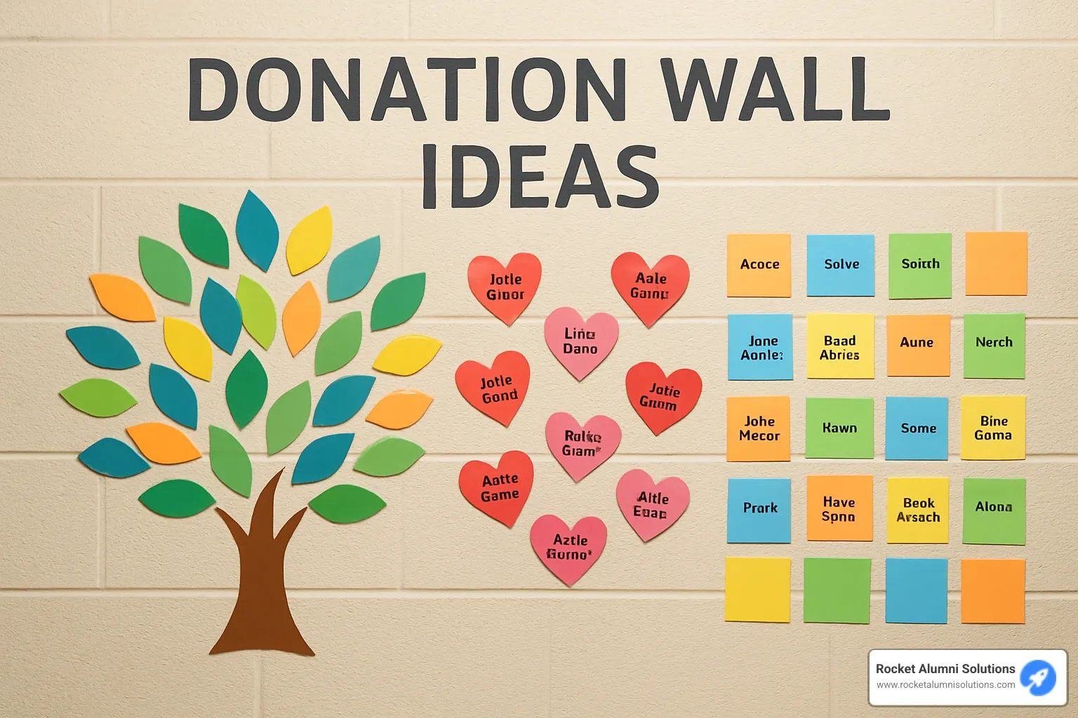 Outdoor donor tree sculpture with engraved leaves - donation wall ideas