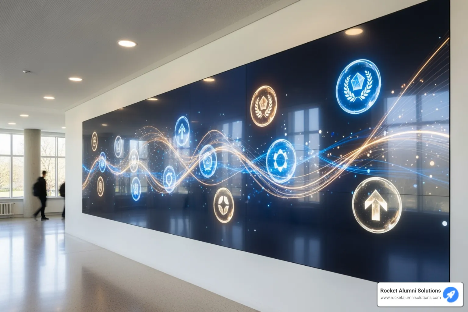 Digital awards display showcasing various employee achievements at a school or university - awards and recognition sample