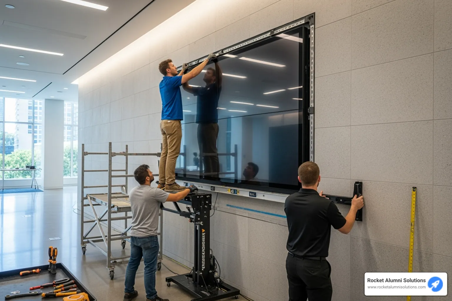 Installation of a large touchscreen display on a wall - Donor Appreciation Touchscreen Wall