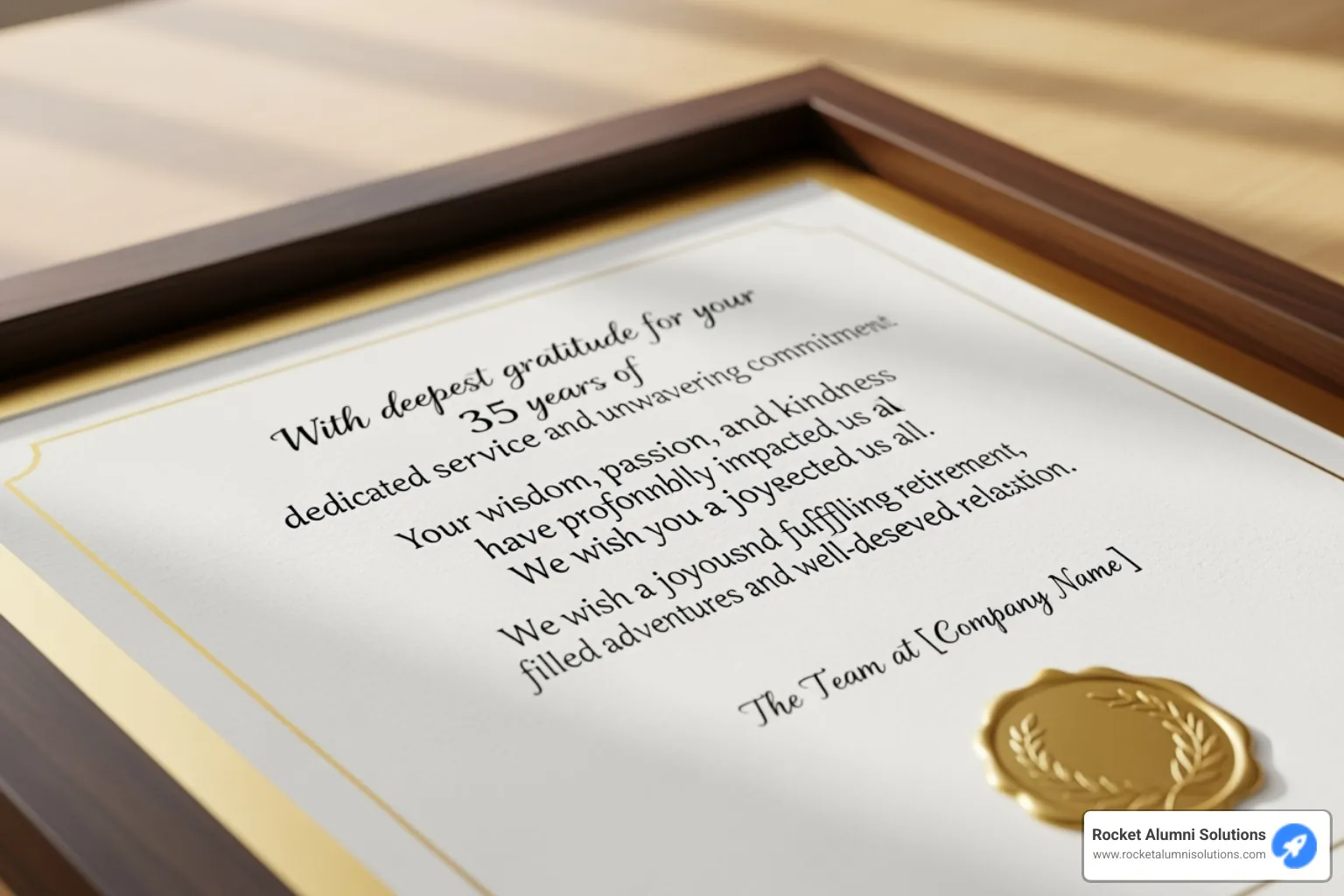 Close-up on a certificate highlighting a heartfelt, personalized message - certificate of appreciation for retirement Close-up on a certificate highlighting a heartfelt, personalized message - certificate of appreciation for retirement