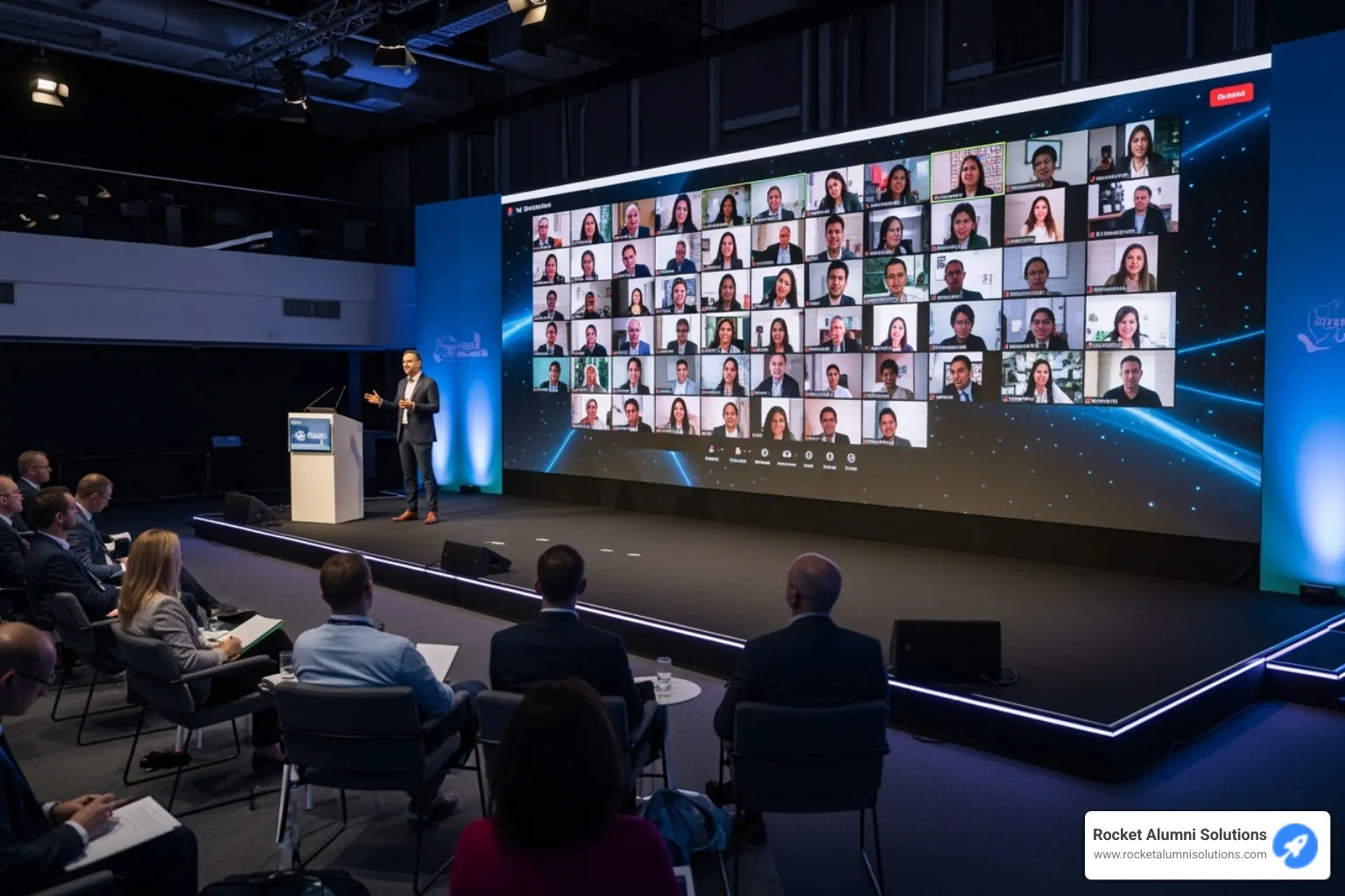 Hybrid event with live speaker and virtual audience - Event technology solutions