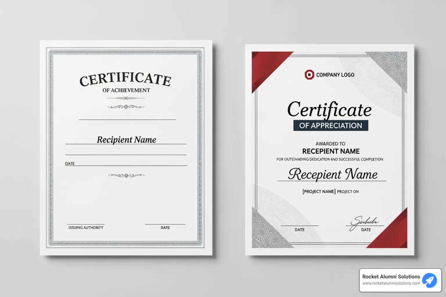 A side-by-side comparison of a generic certificate template and a beautifully customized, branded appreciation certificate for project completion, highlighting personalized details and company branding. - appreciation certificate for project completion A side-by-side comparison of a generic certificate template and a beautifully customized, branded appreciation certificate for project completion, highlighting personalized details and company branding. - appreciation certificate for project completion
