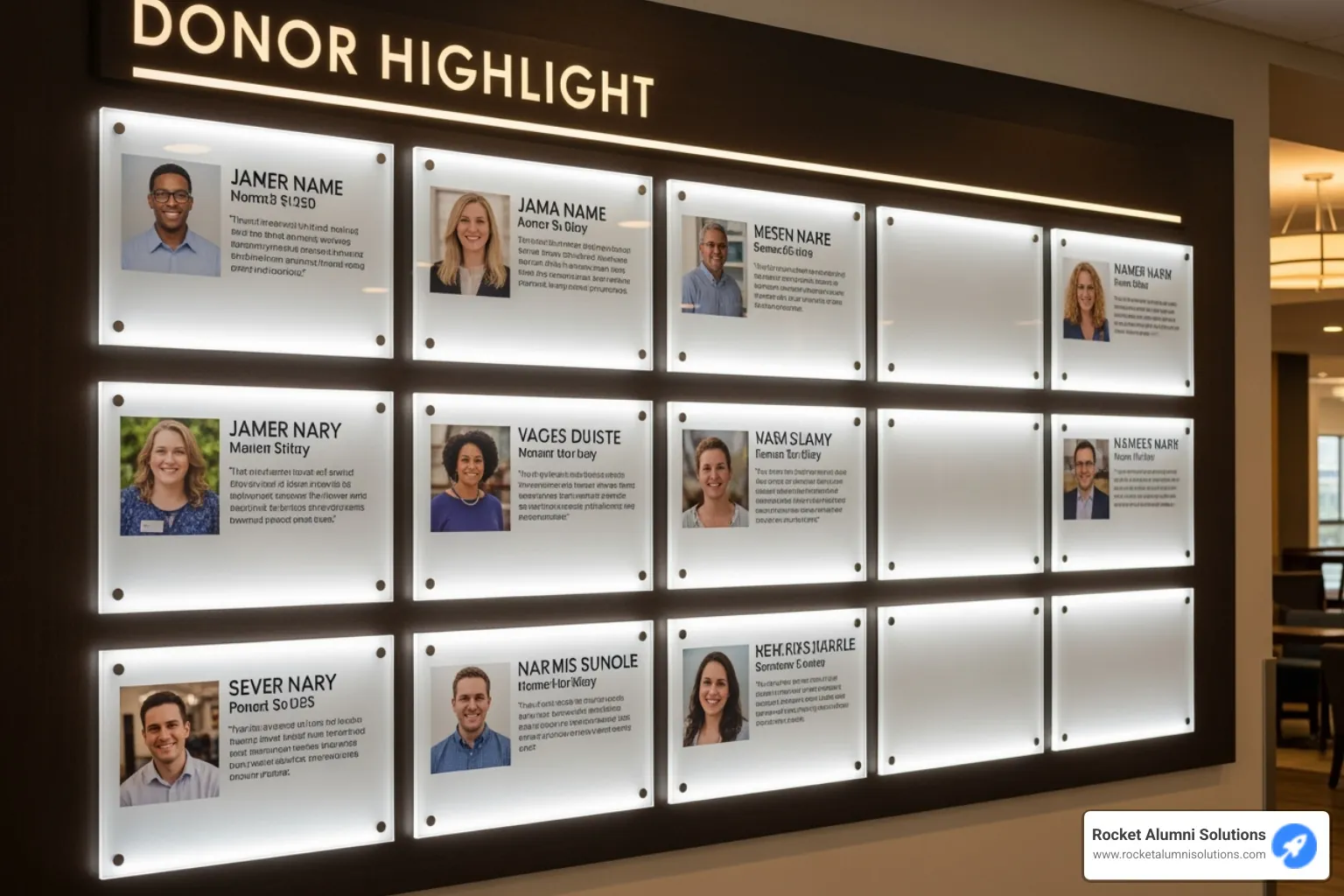 large, interactive digital donor wall in a modern hospital atrium - Donor Highlight Board