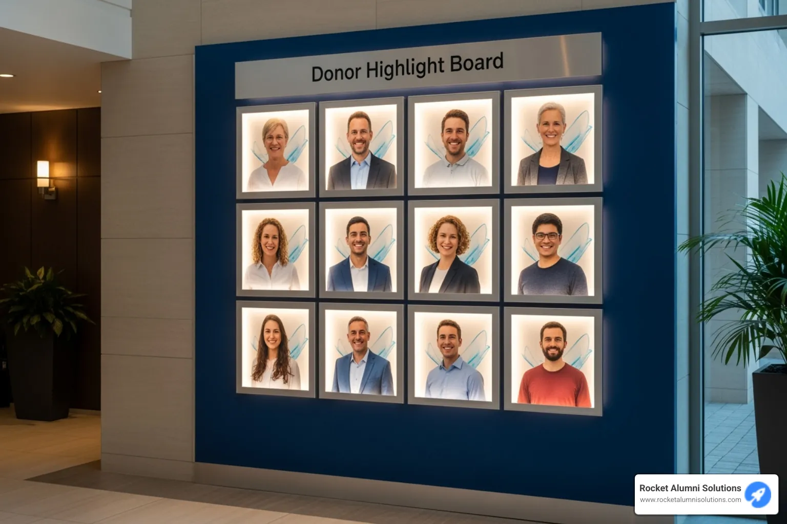 screenshot of a clean, well-designed virtual donor wall on a nonprofit's website - Donor Highlight Board