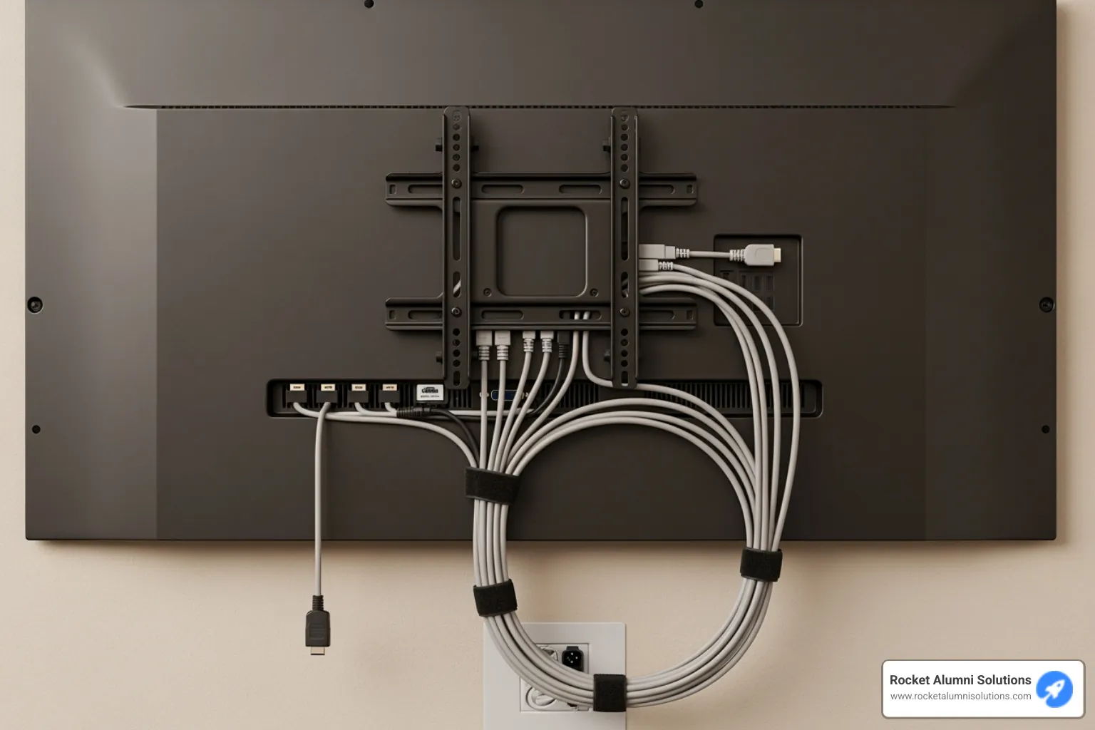 back of a wall-mounted display with clean cable management - recognition awards display touchscreen