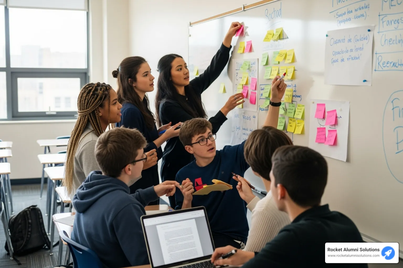 group of students collaboratively working on a project with sticky notes - superlative ideas yearbook group of students collaboratively working on a project with sticky notes - superlative ideas yearbook